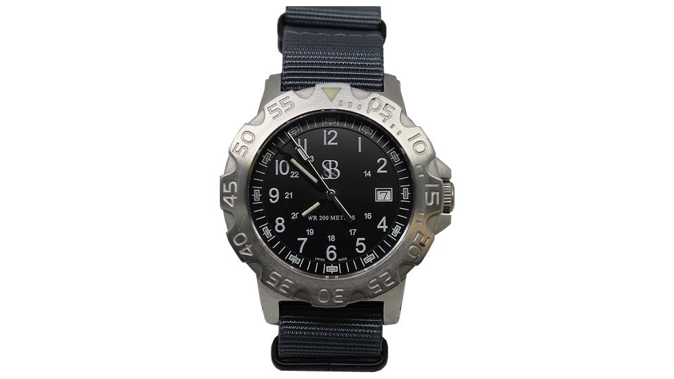 Smith&amp;Bradley Ltd. Sans-13 Stainless Steel 42mm Watch, Black-Silver Face/Gray NATO Band Sans-stainless-GNATO