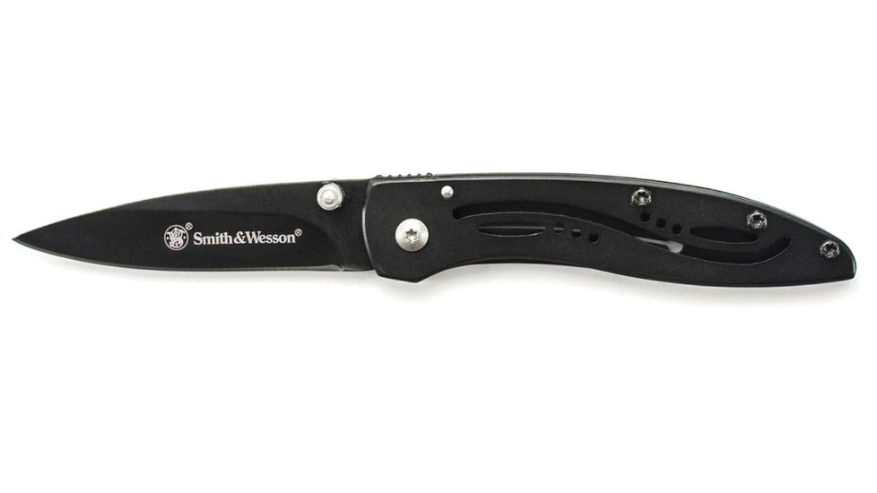 Smith &amp; Wesson Bullseye Little Pal Folding Pocket Knife,5.31in Carbon Steel Drop Point Blade,Black Steel Handle,Clam Package CKLPBCP