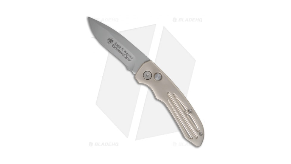 Smith &amp; Wesson Extreme Ops Automatic Folding Knife, 3.25in, 440 Stainless Steel, Drop Point Blade, Aluminum Pink Handle, Gray/Pink, 7.75in, BHQ-0155