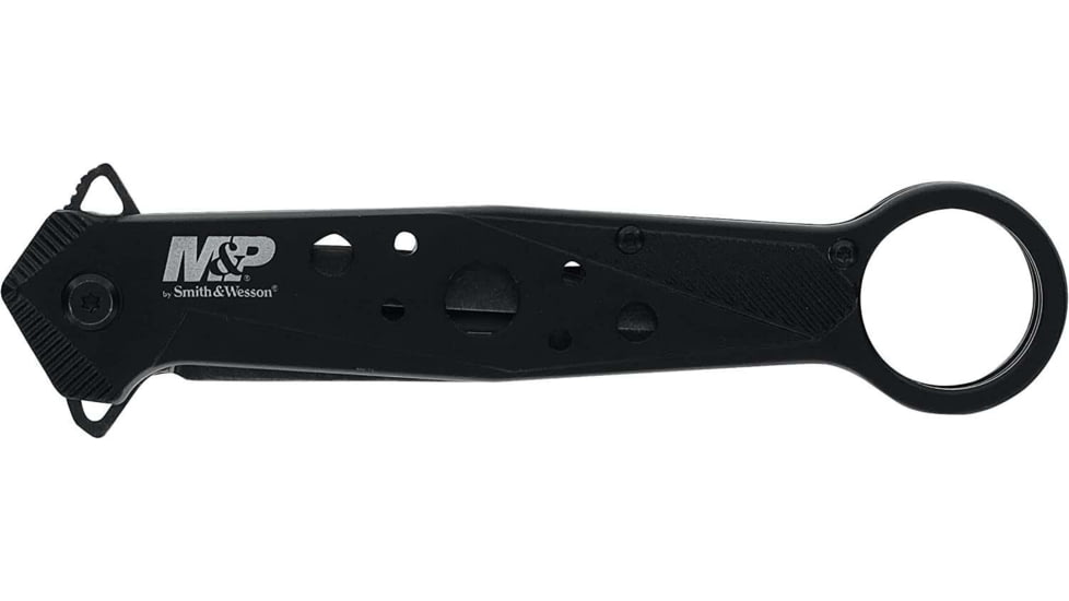 Smith and Wesson M and P Folding Knife, 8Cr13MoV Stainless Steel Blade, Dagger Plain Blade, Black Handle, 1193183