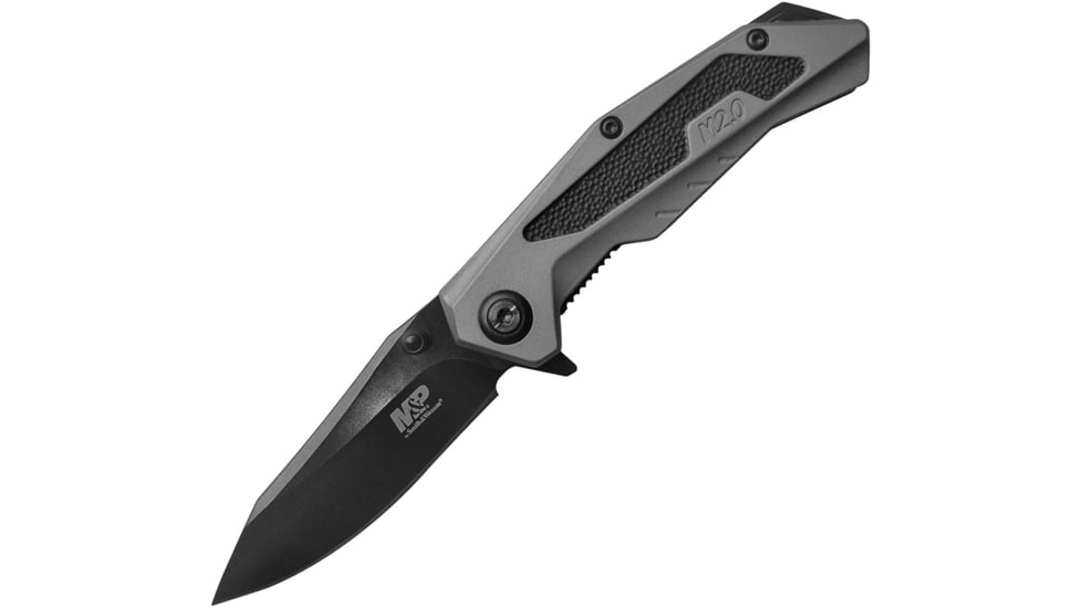 Smith &amp; Wesson M&amp;P Linerlock Folding Knife, 2.75 in, Black Stainless Steel, Rubberized Aluminum, Black/Gray Handle, 3.75in Closed, Thumb Stud, Pocket Clip, 1100040