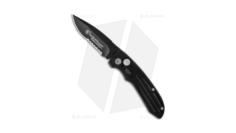 Smith &amp; Wesson Mini Extreme Ops Automatic Folding Knife, 2.50in, 440 Stainless Steel, Drop Point Blade, Aluminum Black Handle, Black/Black, 6.125in, BHQ-194661