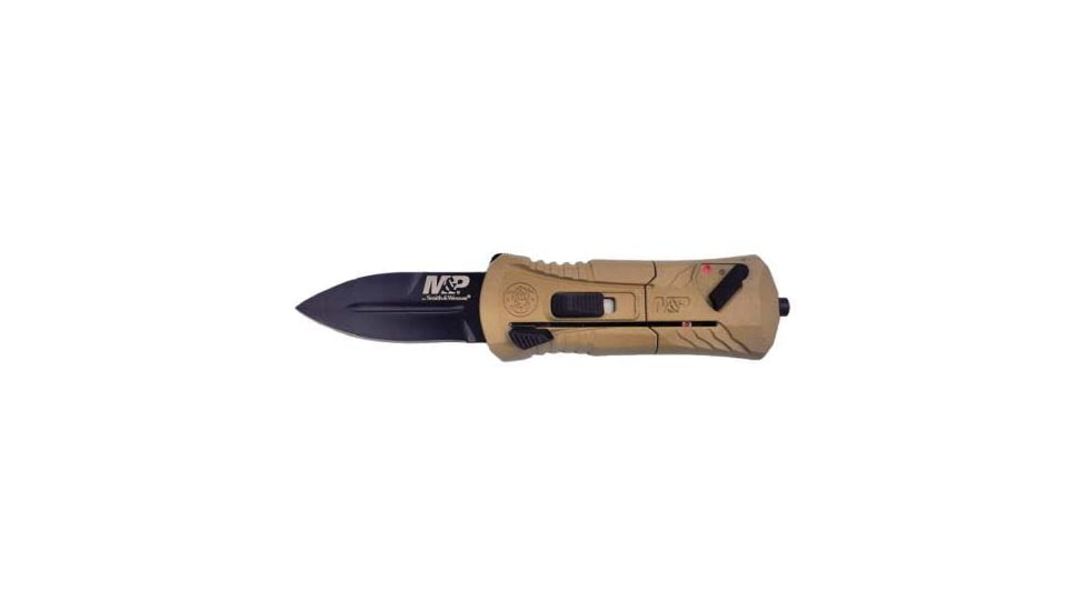 Smith &amp; Wesson M&amp;P Compact OTF Automatic Folding Knife, 1.9in, Steel, Spear Point, FDE Handle, Black, 1237421
