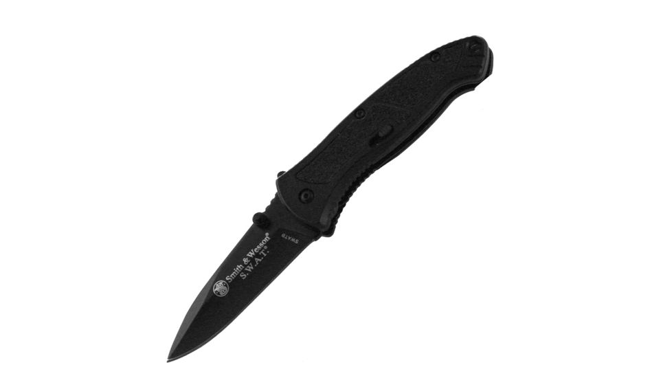 Smith &amp; Wesson SWAT Magic, Black Aluminum Handle, Black Blade, Plain SWATB