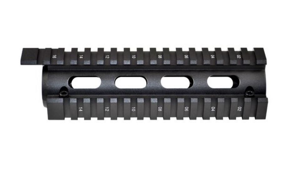 Sniper 2 Piece Drop In Quad Rail Handguard, 6.7 in Carbine Length w/ Extended Top Rail, Black, For .223 And 5.56, Fits 6.75 in To 7 in MQRSLX