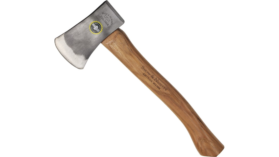 Snow &amp; Nealley Outdoorsmans Belt Axe 14.5in with American Hickory Handle, 14 1/2in Overall, 5 1/4in Fire Tempered, Hand Ground Axe Head With 3 1/8in Cutting Edge, Brown Leather Belt Sheath, 014S