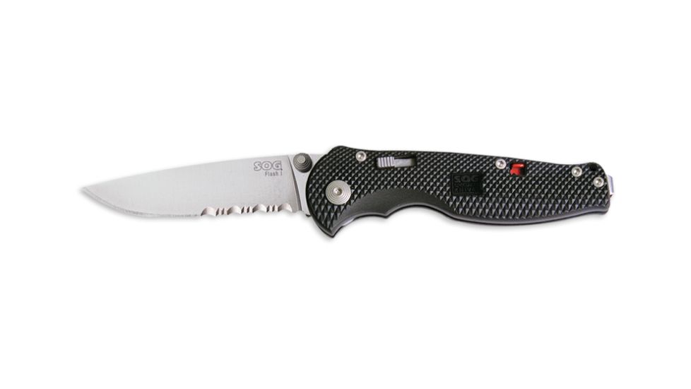 SOG Flash I Knife w/ PS Fold 2.5in. Steel Blade and GRN Handle, Satin Finish, Black FSA97-CP