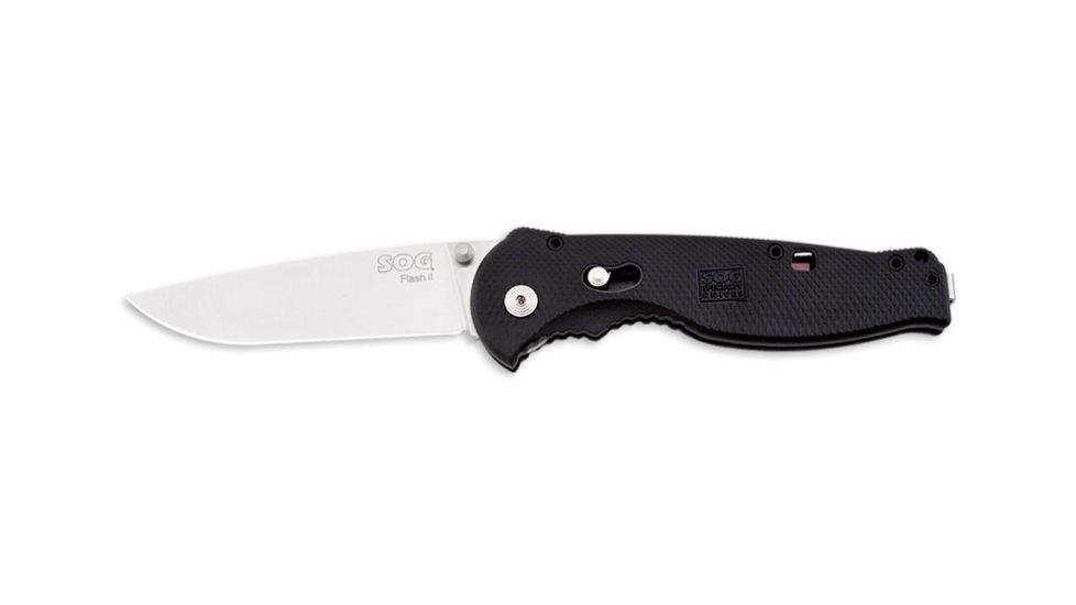 SOG Flash II Knife w/ SE Fold 3.5in. Steel Blade and GRN Handle, Satin Finish, Black FSA8-CP