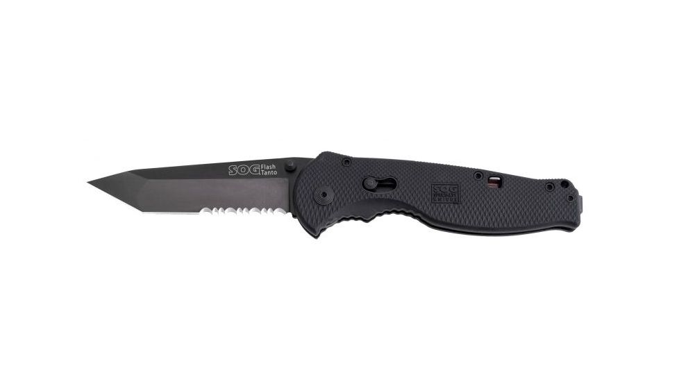 Sog Flash Ii Partially Serrated Folding Knife Tanto Black Tini Blade Clam Pack Tfsat98 Cp