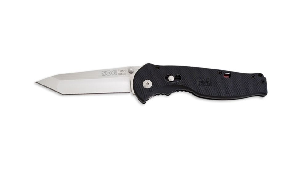 SOG Flash II Tanto Knife w/ SE Fold 3.5in. Steel Blade and GRN Handle, Satin Finish, Black FSAT8-CP
