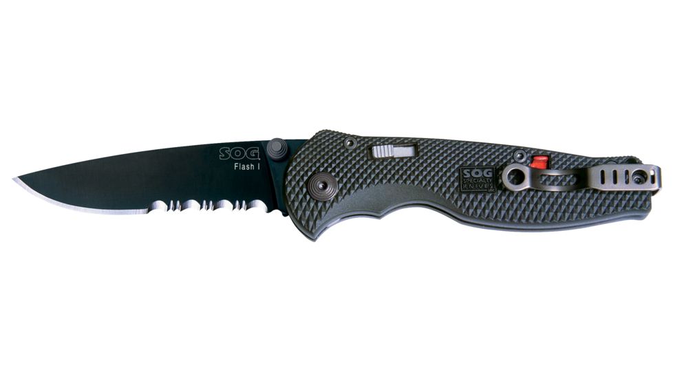 SOG Knives TFSA-97 Flash I - Partially Serrated Black TiNi Folding Knife