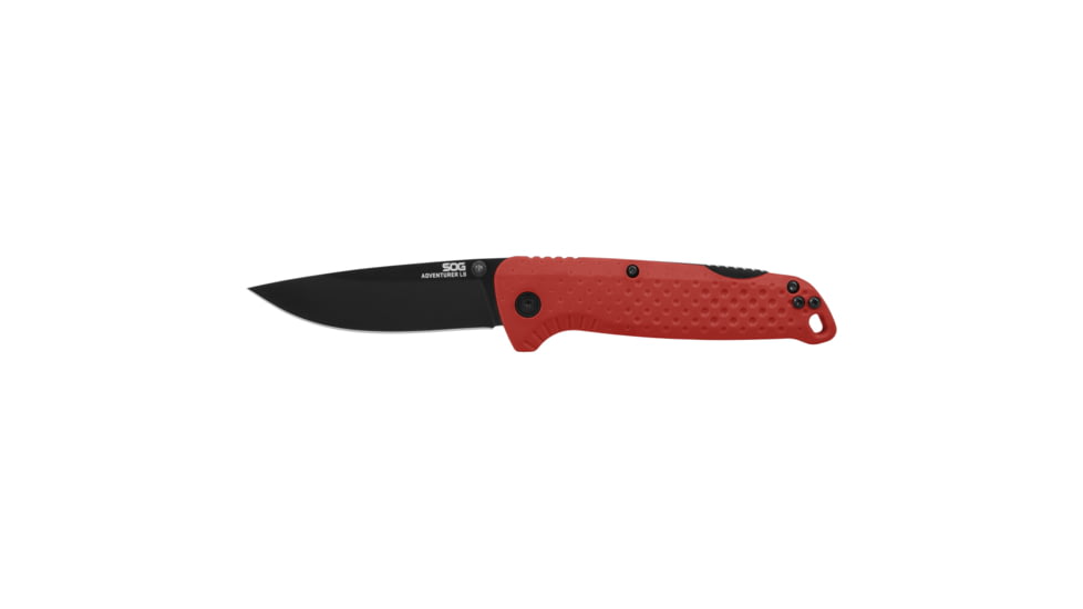 SOG Knives &amp; Tools Adventurer, Folding Knife, 3.5 in Drop Point Blade, 7.5 in Overall Length, 5Cr15MoV Steel Blade, Straight Edge, Satin Finish, Silver, Black Glass-Reinforced Nylon Handle, Thumb Stud Openers, Lock Back, SOG-13-11-08-43