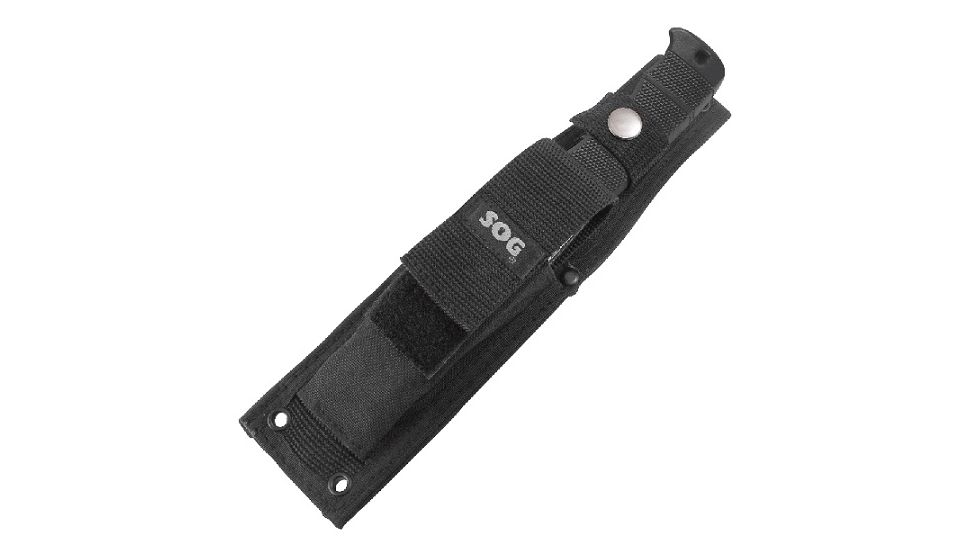 SOG SEAL Pup 9 inch Fixed Blade Knife, Partially Serrated Edge, Clip Point, AUS-8, Powder Coated Black Blade, Black Handle, Ballistic Nylon Sheath, M3N-CP