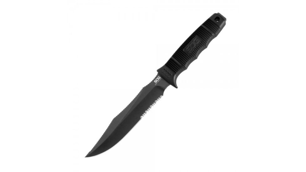 SOG SEAL Team Elite 12.3 inch Fixed Blade Knife, Partially Serrated Edge, Clip Point, AUS-8, Hardcased Black TiNi Blade, Black Handle, Ballistic Nylon Sheath, SE37-N