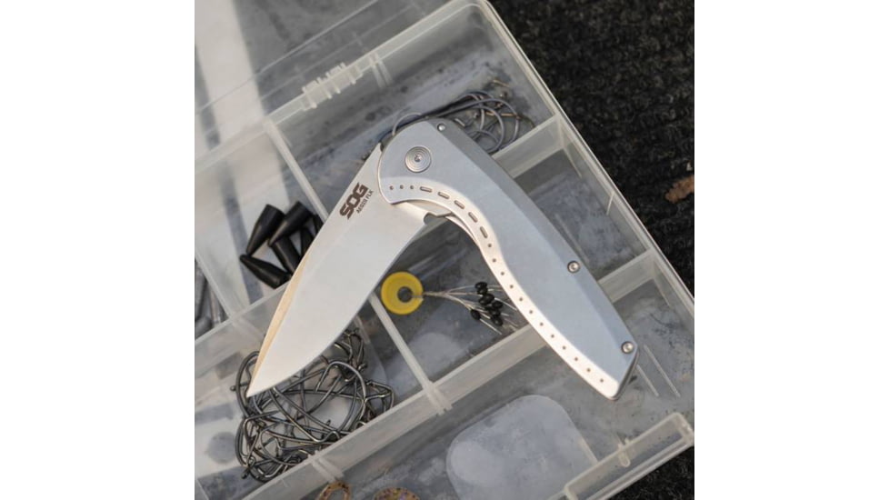 SOG Specialty Knives &amp; Tools Aegis Flk 2.0 Frame Lock 14-41-03-43 Stonewashed Stainless Steel Pocket Knife - SOG-14-41-03-43