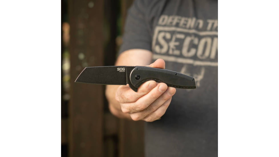 SOG Specialty Knives &amp; Tools Aegis Flk 2.0 Frame Lock 14-41-04-43 Blackwash Stainless Steel Wharncliffe Pocket Knife - SOG-14-41-04-43