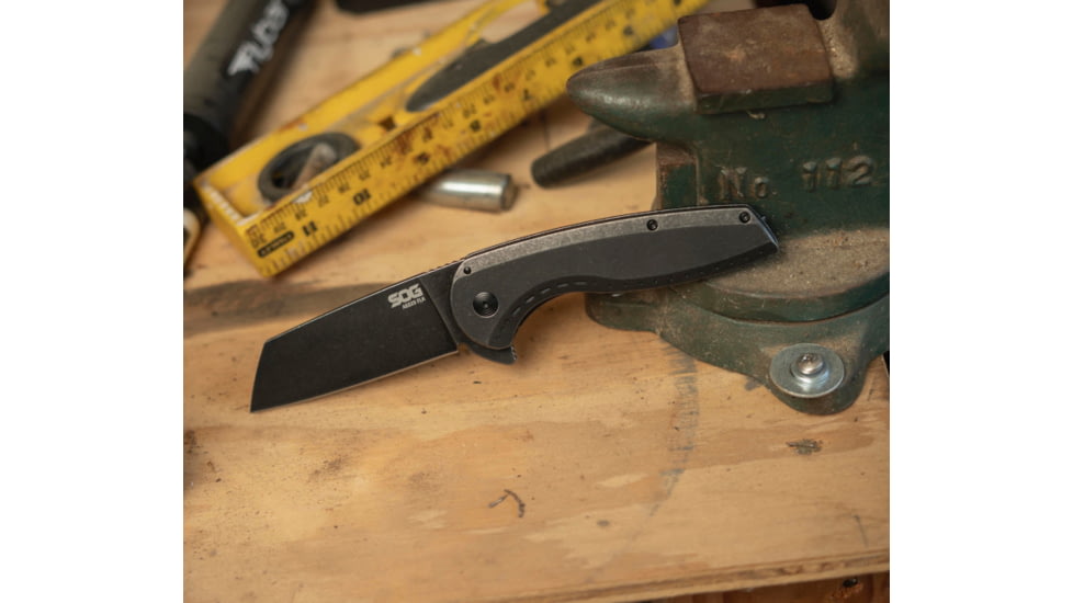 SOG Specialty Knives &amp; Tools Aegis Flk 2.0 Frame Lock 14-41-04-43 Blackwash Stainless Steel Wharncliffe Pocket Knife - SOG-14-41-04-43