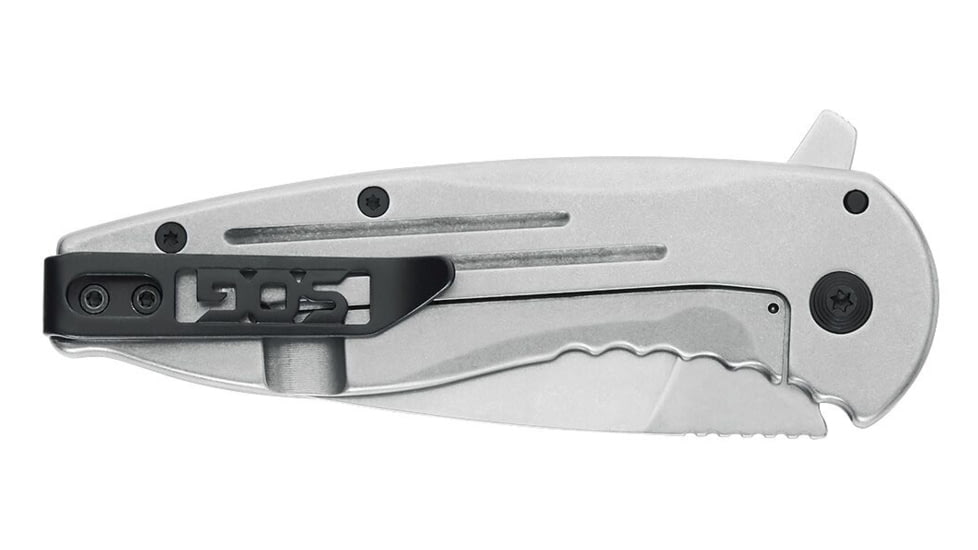 SOG Specialty Knives &amp; Tools Aegis FLK 3.38in Folding Knife, Stonewashed Drop Point Blade, Stainless Steel, 14-41-02-42