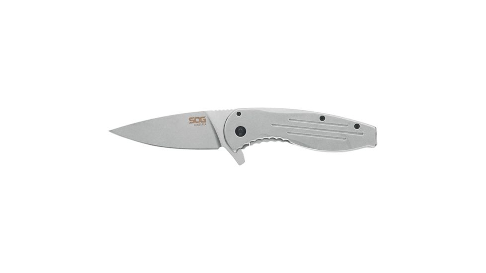 SOG Specialty Knives &amp; Tools Aegis FLK 3.38in Folding Knife, Stonewashed Drop Point Blade, Stainless Steel, 14-41-02-42