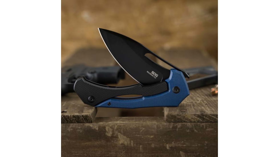 SOG Knives &amp; Tools, Bulwark FLK, Folding Knife, 3.5in, D2 Steel, Drop Point Blade, Blue/Black Handle, 14-24-01-57