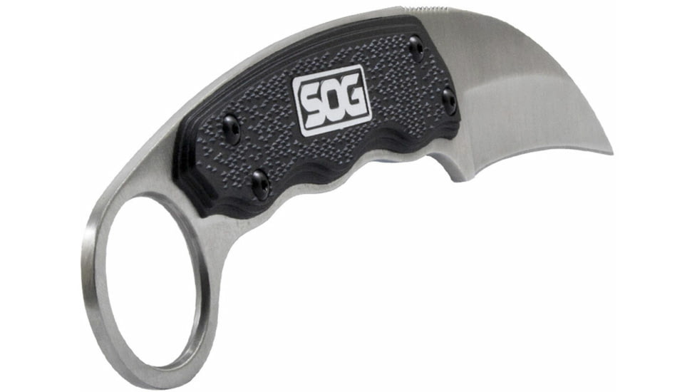 SOG Specialty Knives &amp; Tools Gambit Blade Knife, 2.58in, 7Cr17MoV Blade, Sheepsfoot, Black, Glass-Reinforced Nylon Handle, Silve, SOG-GB1001-CP