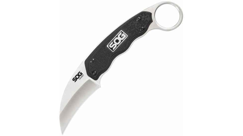 SOG Specialty Knives &amp; Tools Gambit Blade Knife, 2.58in, 7Cr17MoV Blade, Sheepsfoot, Black, Glass-Reinforced Nylon Handle, Silve, SOG-GB1001-CP