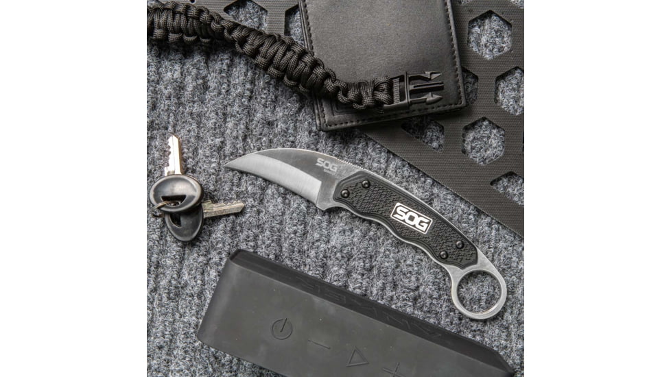 SOG Specialty Knives &amp; Tools Gambit Blade Knife, 2.58in, 7Cr17MoV Blade, Sheepsfoot, Black, Glass-Reinforced Nylon Handle, Silve, SOG-GB1001-CP