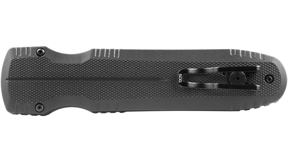 SOG Specialty Knives &amp; Tools Pentagon Blackout OTF Automatic Folding Knife, 3.75in, S35VN Stainless, Spear Point Blade, Black TiNi, Black Aluminum Handle, 15-61-01-57