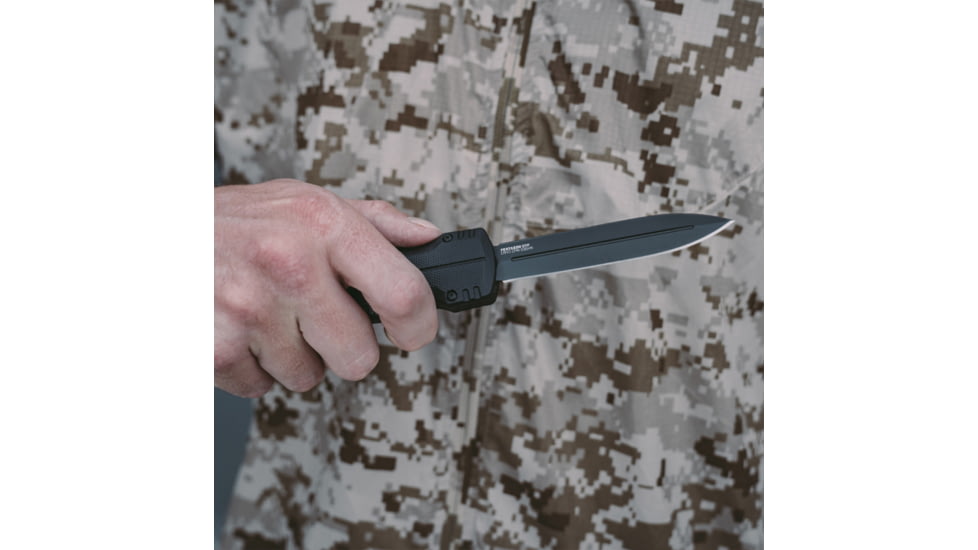 SOG Specialty Knives &amp; Tools Pentagon Blackout OTF Automatic Folding Knife, 3.75in, S35VN Stainless, Spear Point Blade, Black TiNi, Black Aluminum Handle, 15-61-01-57