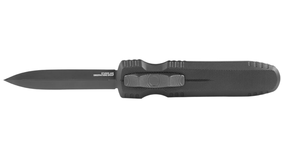 SOG Specialty Knives &amp; Tools Pentagon Blackout OTF Automatic Folding Knife, 3.75in, S35VN Stainless, Spear Point Blade, Black TiNi, Black Aluminum Handle, 15-61-01-57