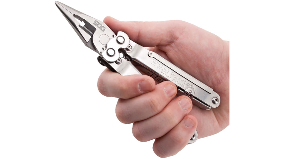 SOG Specialty Knives &amp; Tools PowerLock Multiool Scissors w/ Nylon Sheath, Satin Finish, Silver, SOG-S60N-CP