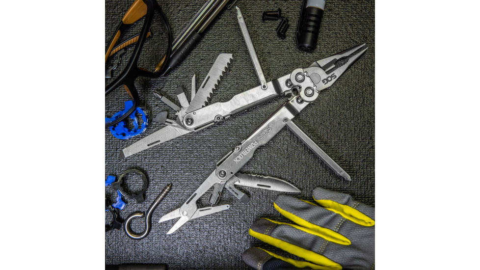 SOG Specialty Knives &amp; Tools PowerLock Multiool Scissors w/ Nylon Sheath, Satin Finish, Silver, SOG-S60N-CP