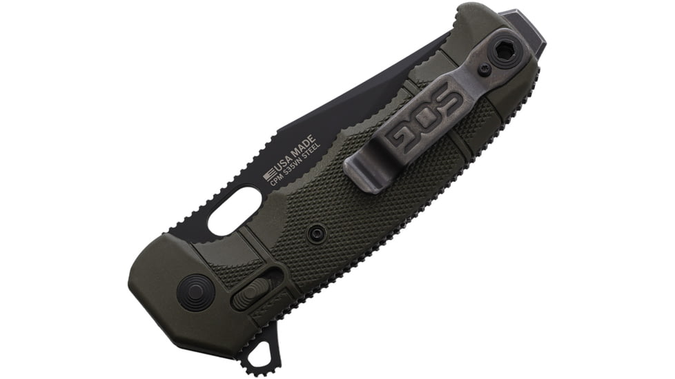SOG Specialty Knives &amp; Tools SEAL XR Folding Knife, 5.25in Closed, 4in Black Cerakote S35VN Stainless Clip Point Blade, OD Green GRN Handle, SOG-12-21-10-57