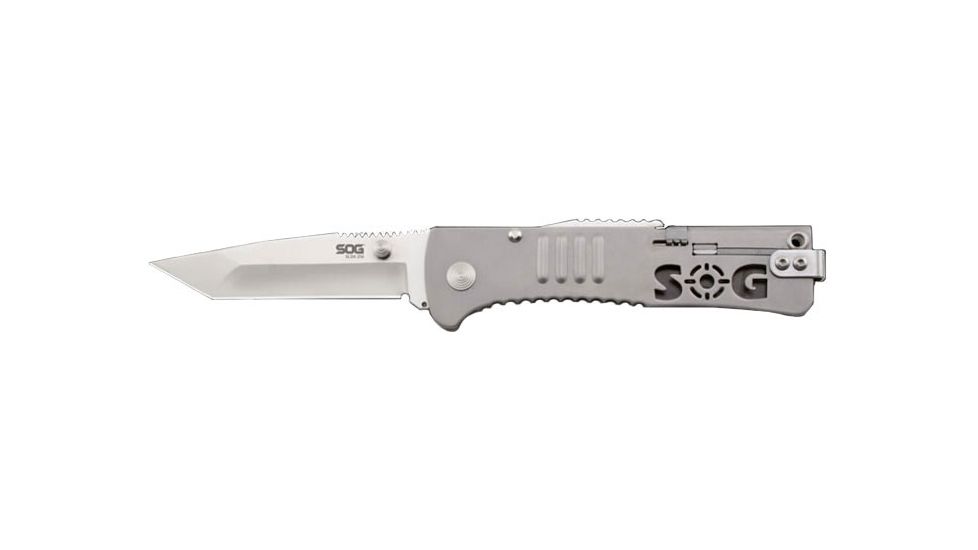 SOG Specialty Knives &amp; Tools Slim Jim - Tanto Knive, 3.18in AUS-8 Steel Blade, Stainless Steel Handle, Silver, SJ-33