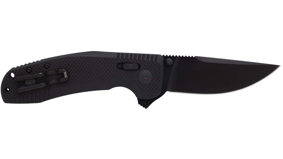 SOG Specialty Knives &amp; Tools Tac XR Blackout Automatic Folding Knife, D2 Tool Steel, Partially Serrated, Black TiNi, Black Anodized Aluminum Handle, 12-38-01-57