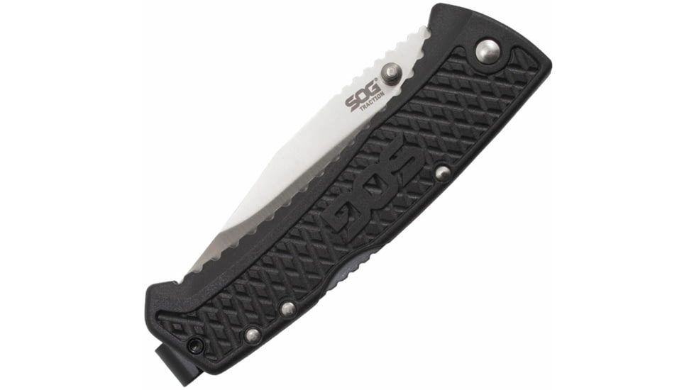 SOG Specialty Knives &amp; Tools Traction Folding Knife, 3.5in, 5Cr13MoV Blade, Clip Point, Black, Glass-Reinforced Nylon Handle, SOG-TD1011-CP