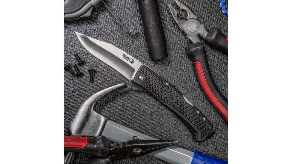 SOG Specialty Knives &amp; Tools Traction Folding Knife, 3.5in, 5Cr13MoV Blade, Clip Point, Black, Glass-Reinforced Nylon Handle, SOG-TD1011-CP