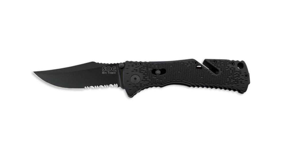 SOG Trident Mini Knife w/ PS Fold 3.15in. Steel Blade and GRN Handle, BLK TiNi Finish, Black TF21-CP