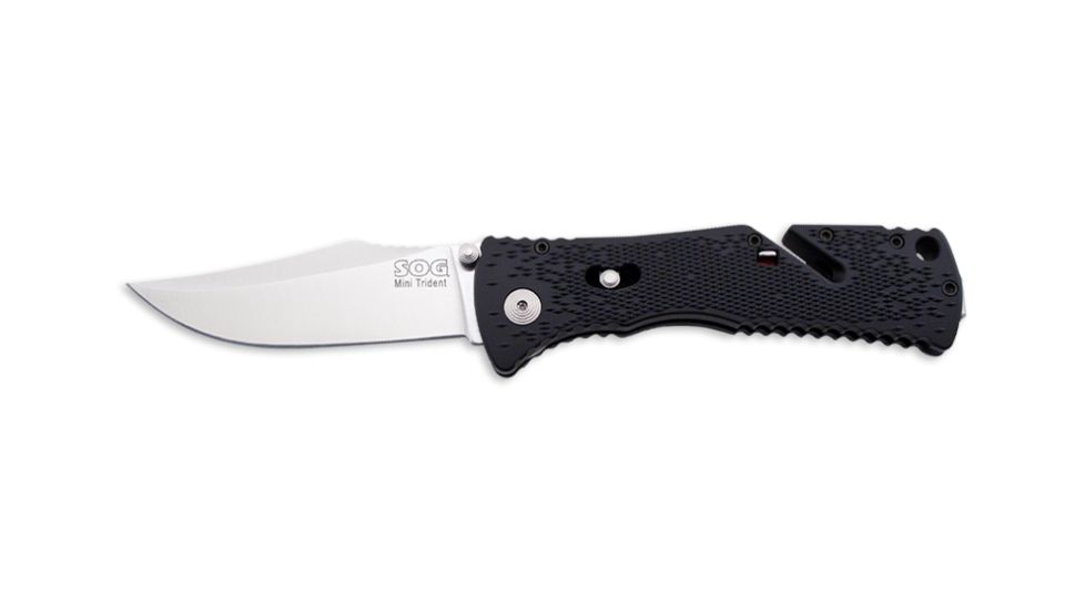 SOG Trident Mini Knife w/ SE Fold 3.15in. Steel Blade and GRN Grooved Handle, Satin Finish, Black TF22-CP