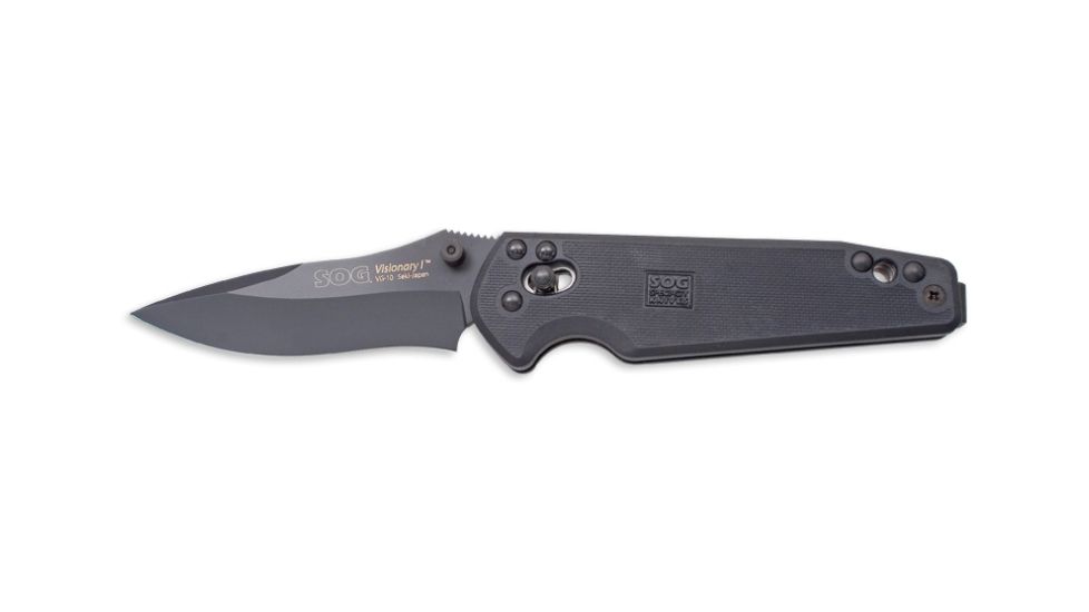 SOG Visionary I Knife w/ SE Fold 3in. VG-10 Steel Blade and GRN Handle, Powder Coated Finish, Black VS01-CP