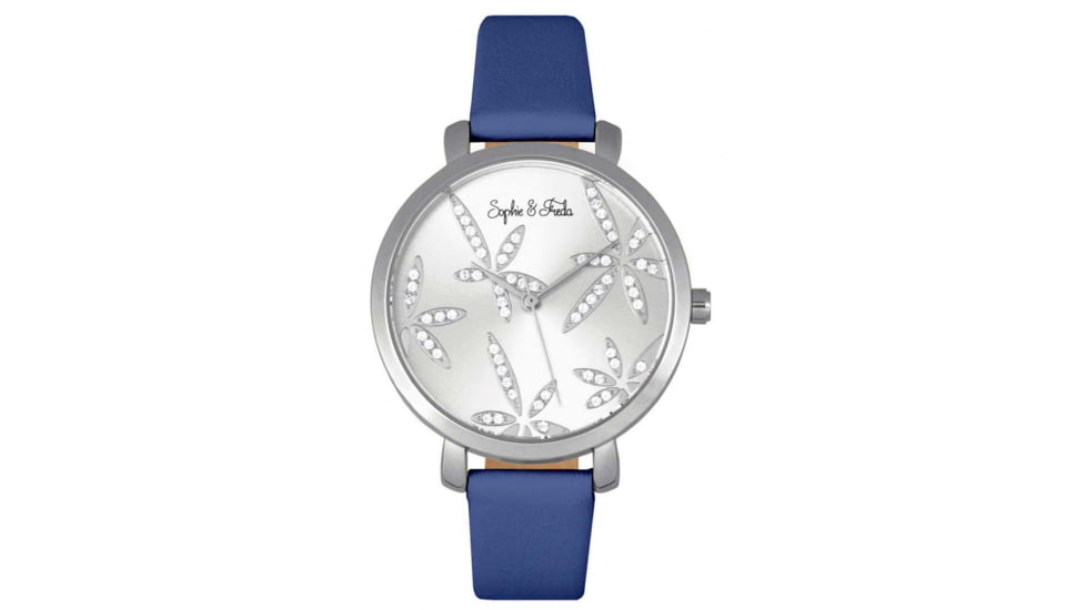 Sophie And Freda Key West Leather-Band Watch w/Swarovski Crystals, Silver/Blue, One Size, SAFSF4301