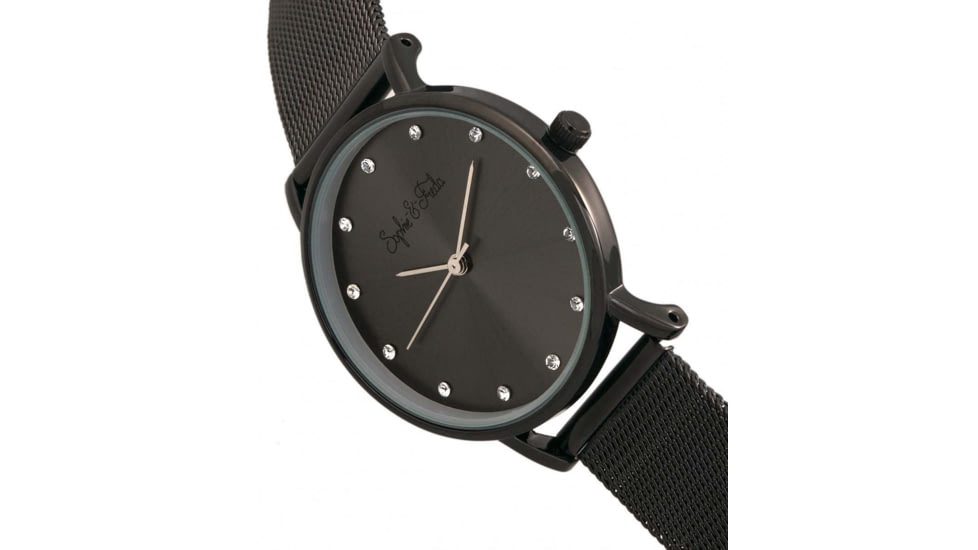 Sophie And Freda Savannah Mesh Bracelet Watch w/Swarovski Crystals, Black, One Size, SAFSF4203