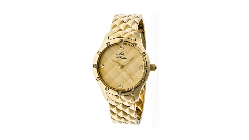 Sophie And Freda SF3203 Lancaster Ladies Watch, Gold Metal Band, Gold Diamond Encrusted Case, Yellow Face SAFSF3203