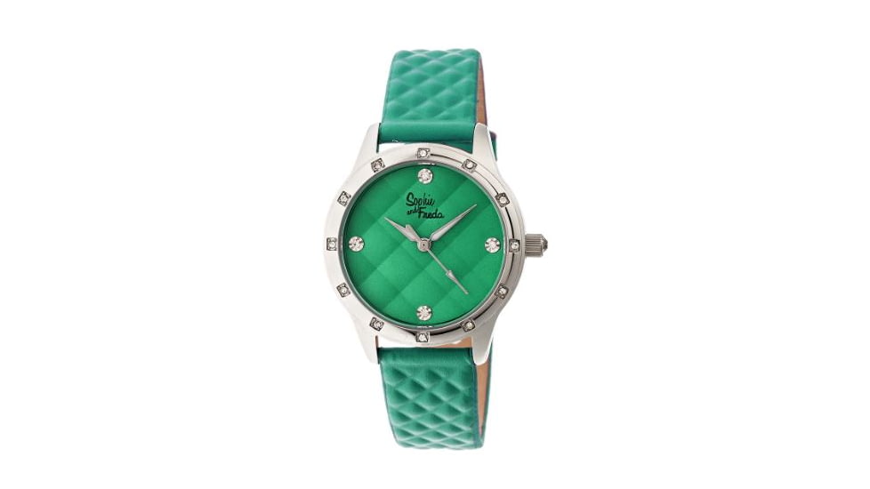 Sophie And Freda SF3207 Lancaster Ladies Watch, Green Leather Band, Silver Diamond Encrusted Case, Green Face SAFSF3207