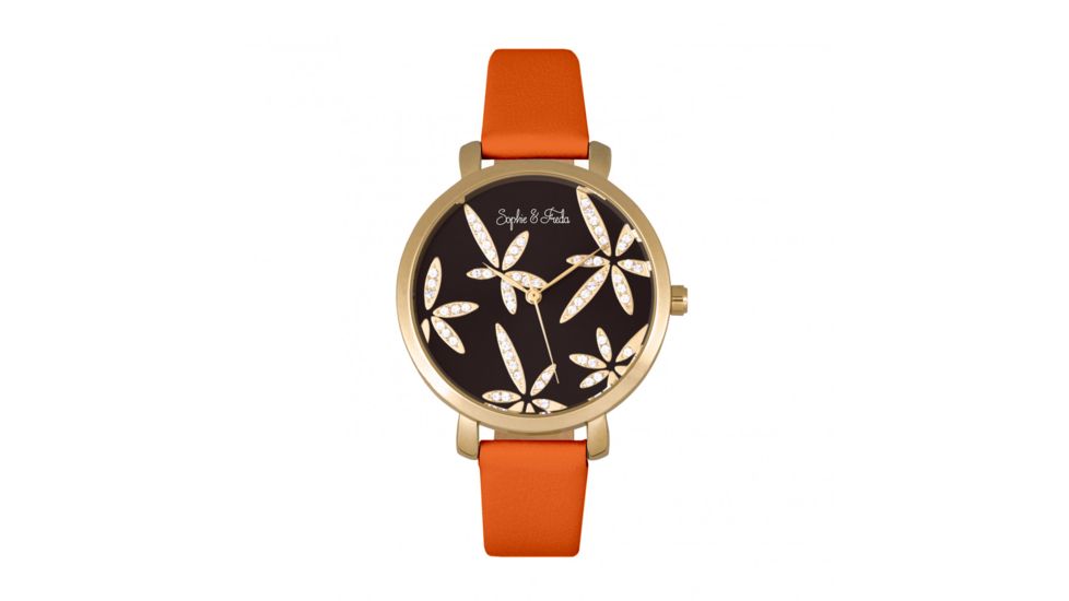 Sophie And Freda Key West Leather Band Watches w/Swarovski Crystals - Women's, Gold/Orange, One Size, SAFSF4305