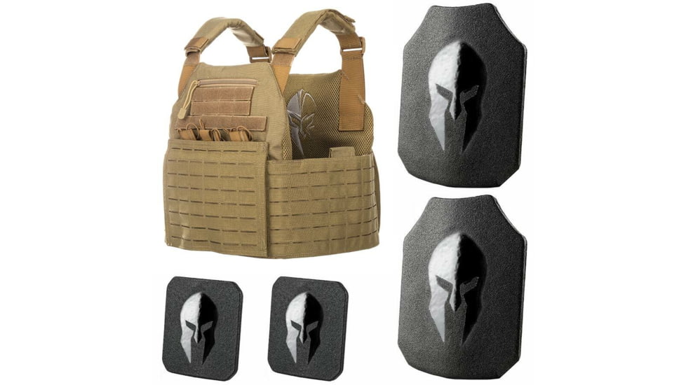Spartan Armor Systems AR550 Level III+ Medium ESAPI Achilles Package, 9.5in x 12.5in, Single-Curved, Encapsaloc, Coyote Brown, SAAR55095x125SHSCFCPKGACCB