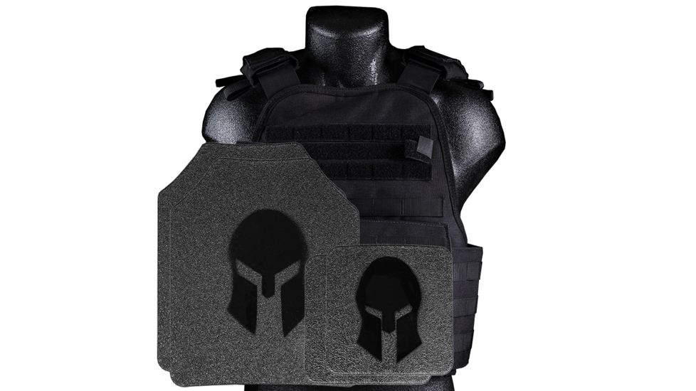 Spartan Armor Systems Armor/condor Defender Extra Large Plate Carrier And Omega AR500 Body Armor Platform Single Curve, Base Coat, Black, 2XL-4XL SAS-PKG500-DFPC-KIT