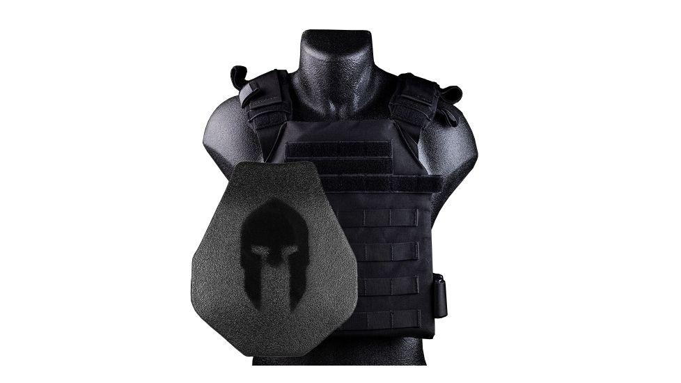 Spartan Armor Systems Armor/sentry Plate Carrier And AR500 Omega Body Armor Swimmers Cut Platform Single Curve, Base Coat, Black, Medium-Extra Large SAS-PKG500-SENTRY-KIT