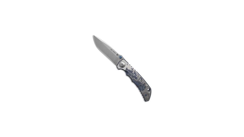 Spartan Blades Spartan Blades Harsey Frame Lock Knife Viking Longboat Titanium 4" Stonewash, Blue/Gray, CPM S45VN, adult, BHQ-206086