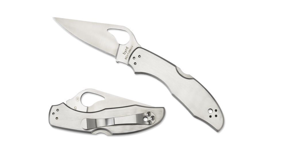Spyderco Meadowlark 2 Folding Knife, 75 mm, Plain Silver Blade, Stainless Steel Handle, BY04P2